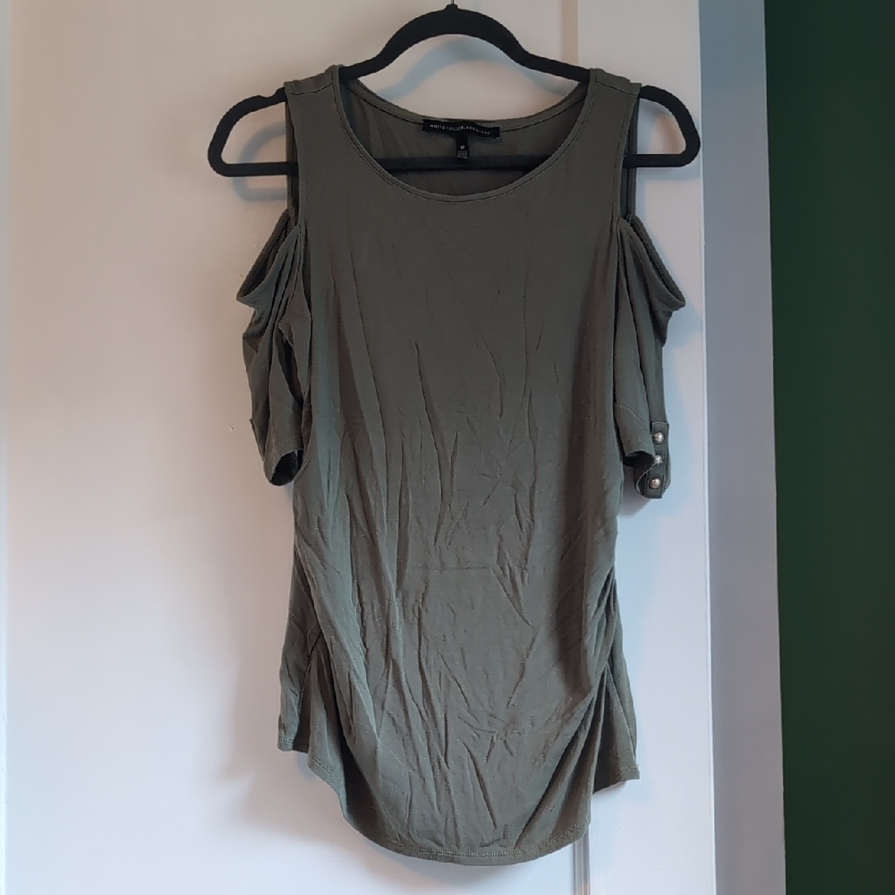 White House Black Market Olive Cold Shoulder Tank Top